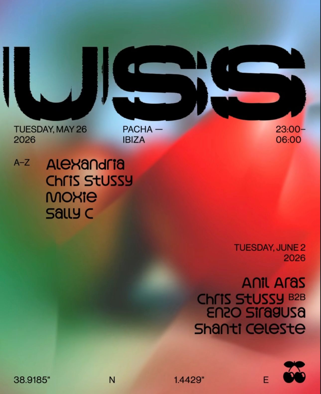 Chris Stussy Pacha Ibiza 2026 lineup poster — 26 May & 2 June, full artist list
